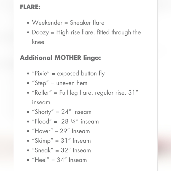 MOTHER Fit Guide - Picture 9 of 15